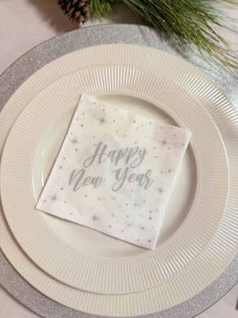 Servetele de masa FESTIVE - Servetele de masa festive Spanlin - Happy New Year (silver) / 24 x 24 cm / 20 buc