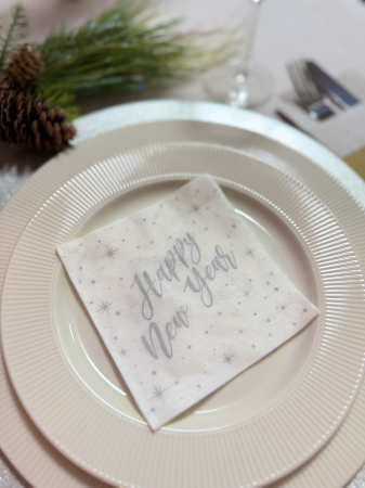 Servetele de masa festive Spanlin - Happy New Year (silver) / 24 x 24 cm / 20 buc [1]