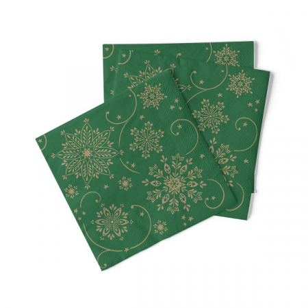 Set accesorii decorative masa festiva Craciun/Revelion- traversa de masa si servetele de masa Cristal verde-auriu [5]