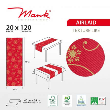 Set accesorii decorative masa festiva Craciun/Revelion- traversa de masa si servetele festive Linclass Linclass Cristal rosu-auriu [2]