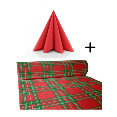 Traverse masa - cu IMPRIMEU - Set accesorii decorative masa festiva de Craciun/Revelion - servetele festive si traversa de masa Linclass Charles Red