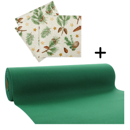 DECOR VERDE - Set accesorii decorative masa festiva de Craciun/Revelion - servetele festive si traversa de masa Linclass Pinea Green