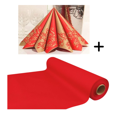 Servetele festive - IARNA/CRACIUN/REVELION - Set accesorii decorative masa festiva  - servetele festive si traversa de masa Linclass Pomp Red