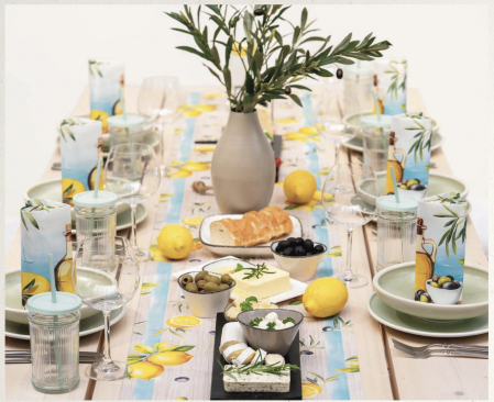 Set accesorii decorative masa festiva - servetele festive si traversa de masa Linclass Olives & Lemons [5]