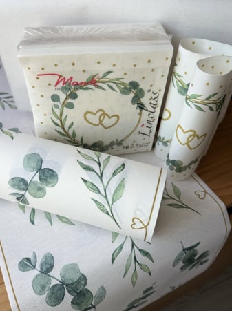TRAVERSE MASA - Set accesorii decorative nunta/logodna - servetele festive si traversa de masa Linclass Eukalyptus Hertz