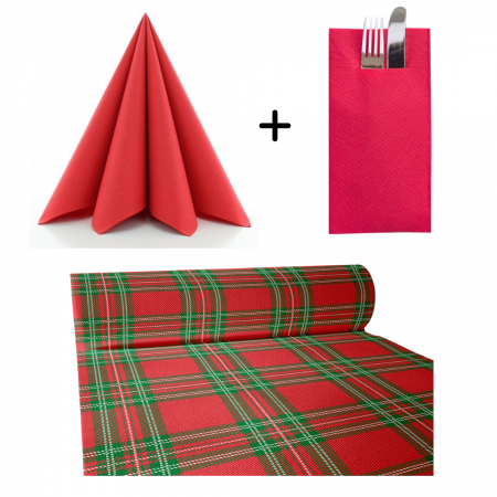 SETURI de masa - Set accesorii decorative pentru masa festiva de Craciun/ Revelion - servetele festive, servetele cu buzunar pentru tacamuri si traversa de masa - Linclass Charles