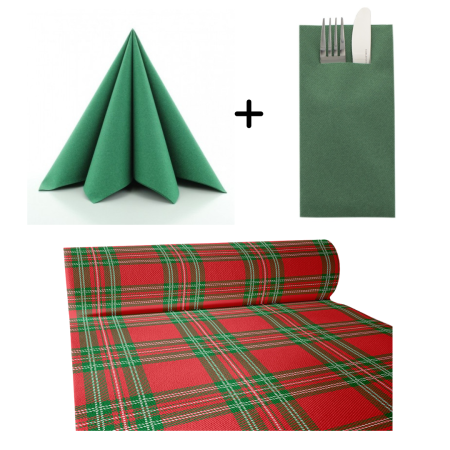 SETURI de masa - Set accesorii decorative pentru masa festiva de Craciun/ Revelion - servetele festive, servetele cu buzunar pentru tacamuri si traversa de masa - Linclass Charles