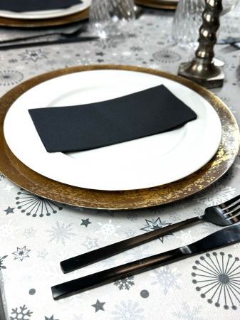 Set accesorii decorative masa festiva - fata de masa si servetele festive - Linclass Snowflakes Black [4]