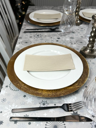 Set accesorii decorative masa festiva - fata de masa si servetele festive - Linclass Snowflakes Pebble Stone [3]