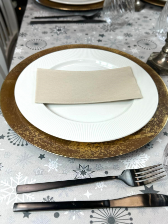 Set accesorii decorative masa festiva - fata de masa si servetele festive - Linclass Snowflakes Pebble Stone [2]