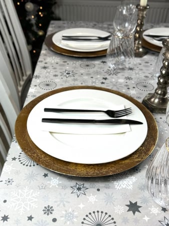 Set accesorii decorative masa festiva - fata de masa si servetele festive - Linclass Snowflakes White [2]