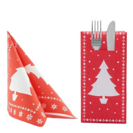 Produse - Set accesorii rosii pentru masa festiva - servetele de masa festive si servetele pentru tacamuri - Linclass White Tree Red (rosii)