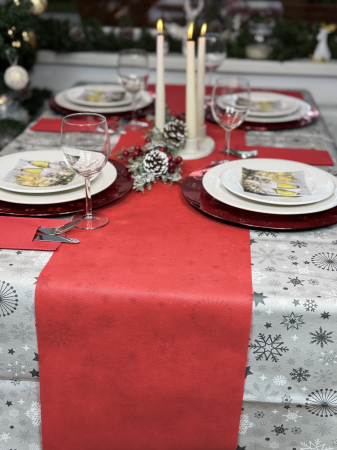 Traverse masa - CULORI UNI - Traversa de masa din poliester, rosie / 30 cm x 20 m / 1 rola