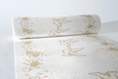Traverse masa - cu IMPRIMEU - Traversa masa Linclass Wedding - Nunta (crem-auriu) / 40 cm x 24 m / 1 rolă