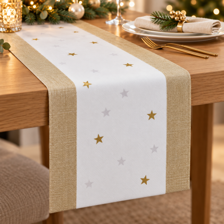 Traverse masa - CULORI UNI - Traversa masa - Linclass  Golden Stars (Stele Aurii) Craciun si Revelion  / 40 cm x 24 m / 1 buc