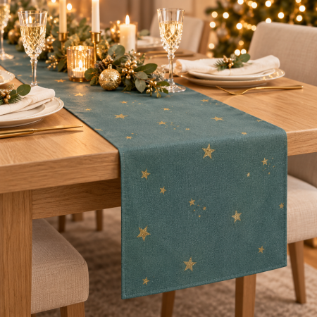 Traverse masa - CULORI UNI - Traversa masa - Linclass Green Stars Craciun si Revelion / 40 cm x 24 m / 1 buc