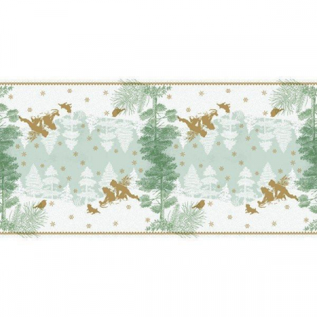 Traverse Masa - CRACIUN/REVELION - Traversa masa - Linclass Schlittenfahrt (Verde) / 40x120 cm / Rola 20 bucati
