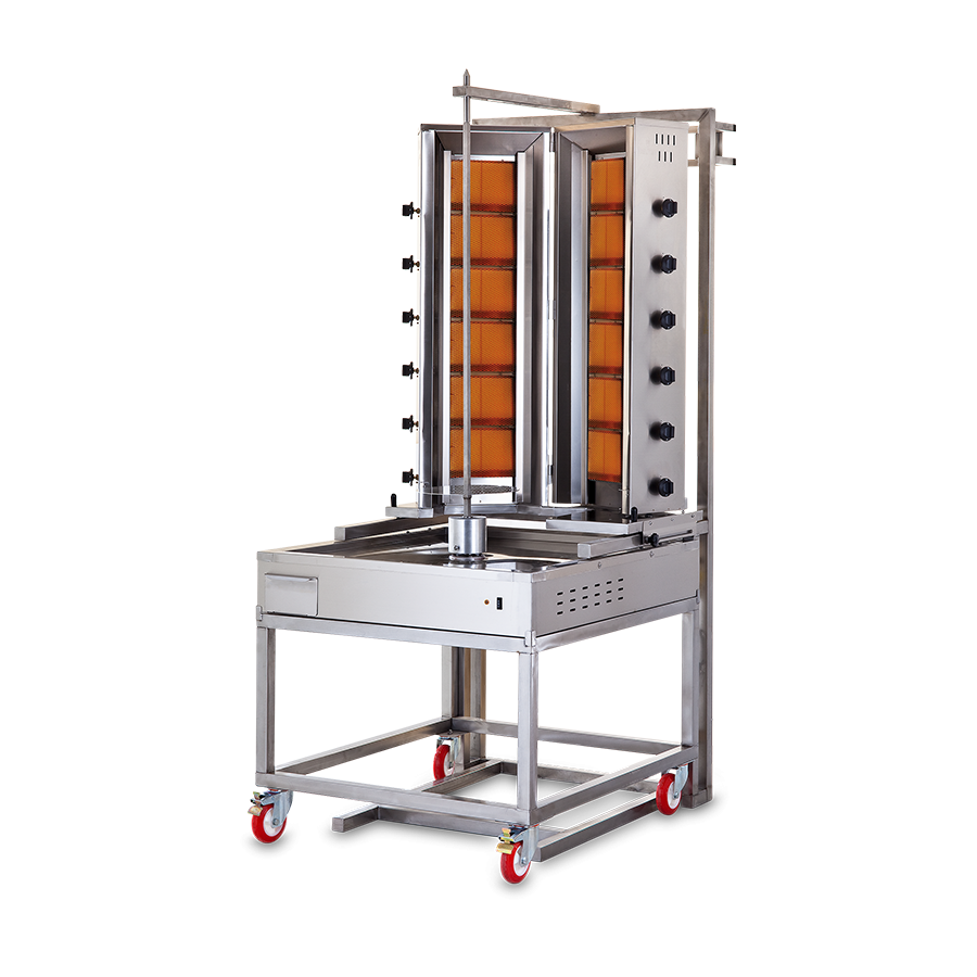 Aparat kebap, shaorma, gyros, cu 12 arzatoare in V, motor jos detasabil, capacitate maxima 250kg, putere calorica 42kw, Meltem [1]