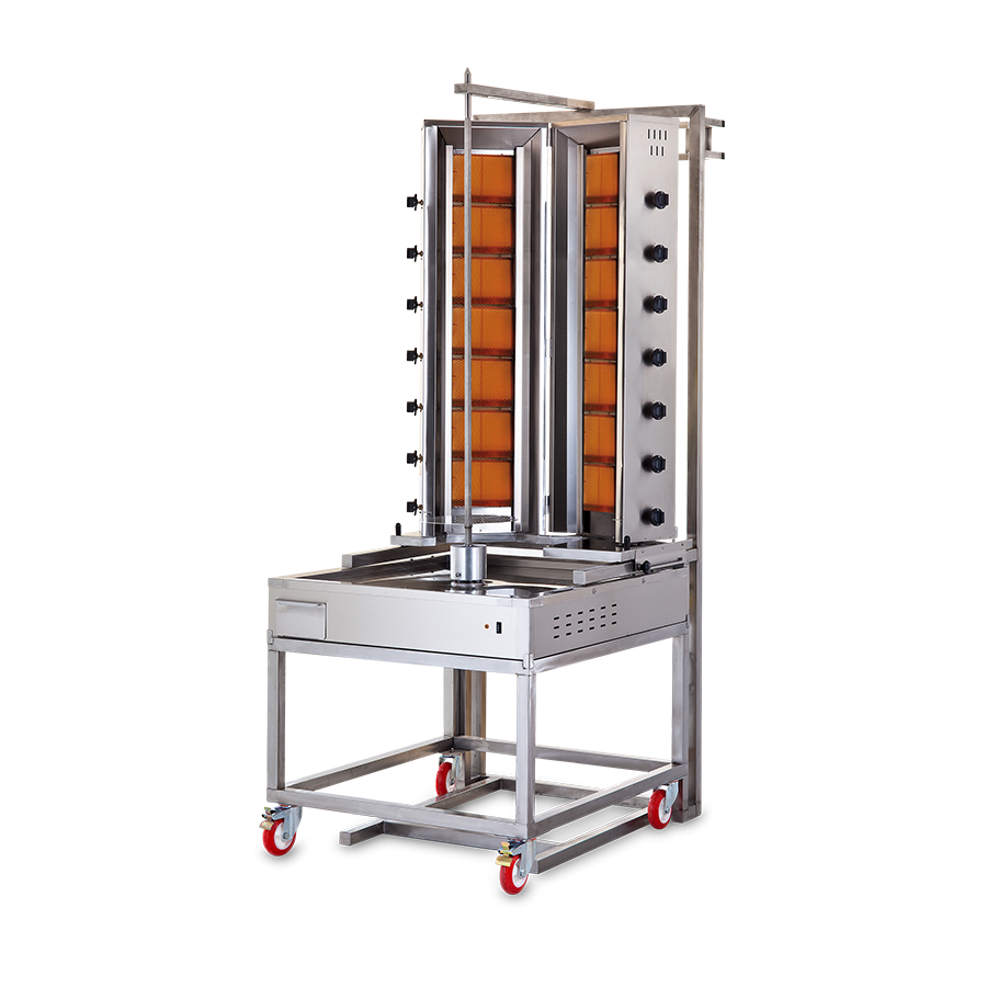 Aparat kebap, shaorma, gyros, cu 14 arzatoare in V, motor jos detasabil, capacitate maxima 300kg, putere calorica 49kw, Meltem [1]