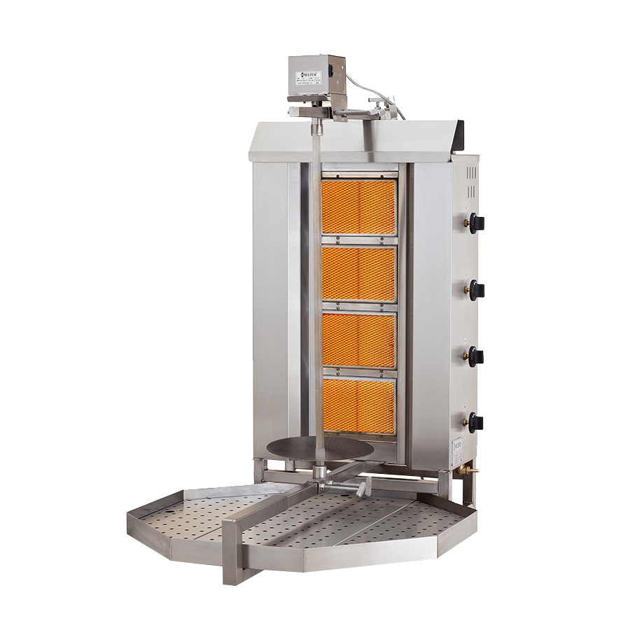 Aparat kebap, shaorma, gyros, model JUMBO, cu 4 arzatoare gaz, motor sus, capacitate maxima 140kg [1]