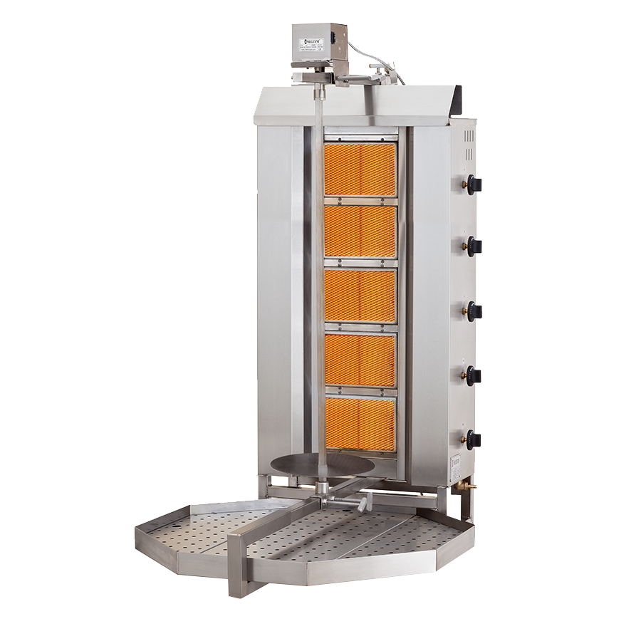 Aparat kebap, shaorma, gyros, model JUMBO, cu 5 arzatoare gaz, motor sus, capacitate maxima 160kg, Meltem [1]