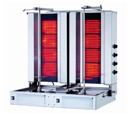 Produse - Aparat DUBLU pentru kebap, shaorma, gyros, cu 4+4 rezistente, motor jos, capacitate maxima 2x60kg, putere 14.4kw, Kalitegaz