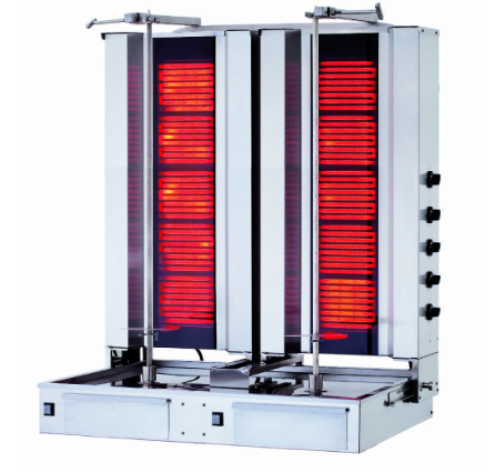 Aparate kebap, shaorma, gyros KALITEGAZ - Aparat DUBLU pentru kebap, shaorma, gyros, cu 5+5 rezistente, motor jos, capacitate maxima 2x80kg, putere 18kw, Kalitegaz