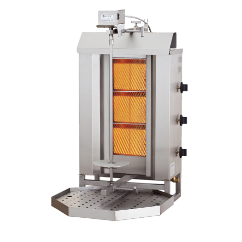 Aparate kebap, shaorma, gyros MELTEM - Aparat kebap, shaorma, gyros, cu 3 arzatoare gaz, motor sus, capacitate maxima 40kg