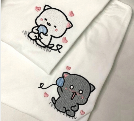 Match-uri de cuplu - Connected Souls – Set Cuplu Brodat cu Cats