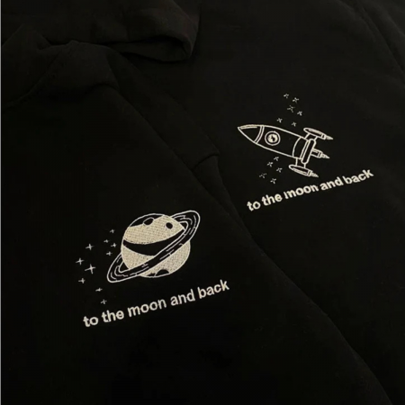Match-uri de cuplu - Set Cupluri Brodat To the moon and back!