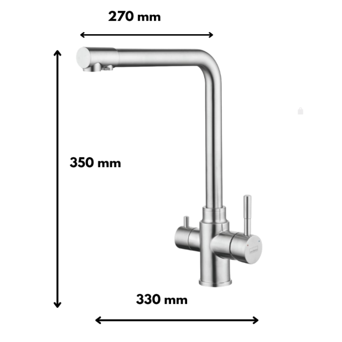 Baterie Bucătărie cu 3 Căi, din inox, pentru Apă Filtrată, Finisaj Lucios, Pipă Pivotantă, Înălțime 350mm [2]