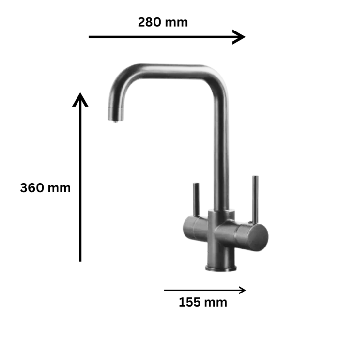 Baterie Bucătărie cu 3 Căi, pentru Apă Filtrată, Crom, Finisaj Lucios, Pipă Pivotantă, Înălțime 360 mm [2]
