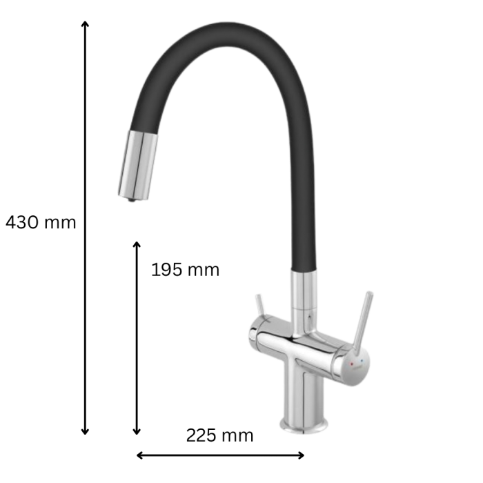 Baterie Bucătărie cu 3 Căi, pentru Apă Filtrată, crom, Finisaj Mat, Pipă Pivotantă si Flexibilă [2]