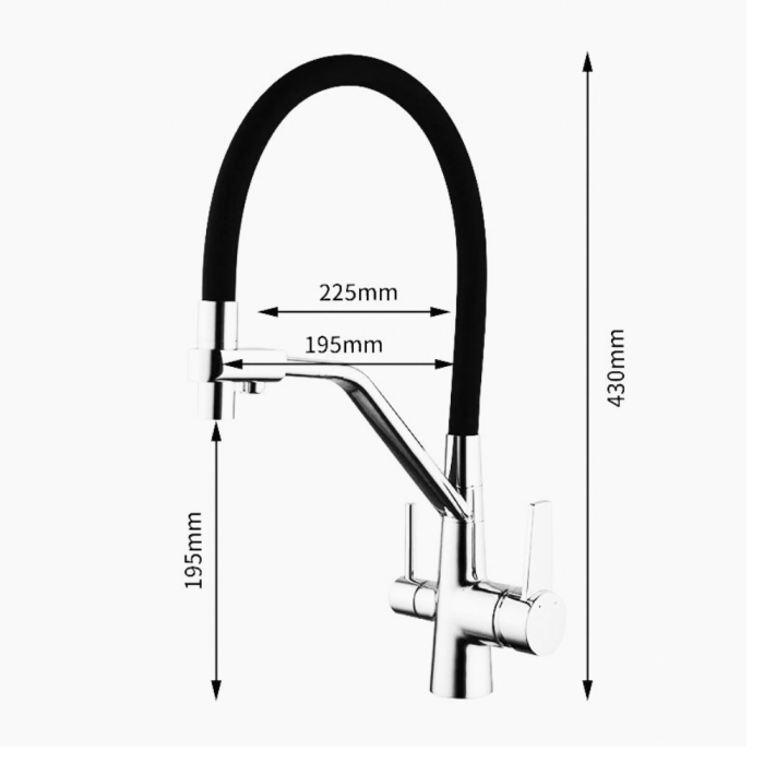 Baterie Bucătărie cu 3 Căi, pentru Apă Filtrată, neagră, Finisaj Mat, Pipă Pivotantă si Magnetică [2]