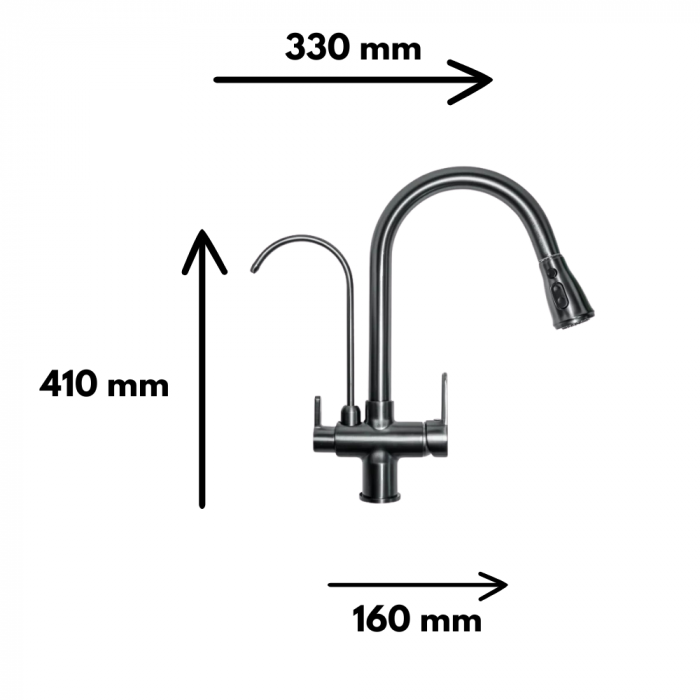Baterie bucătărie cu 3 căi pentru filtru de purificare, gri. [2]