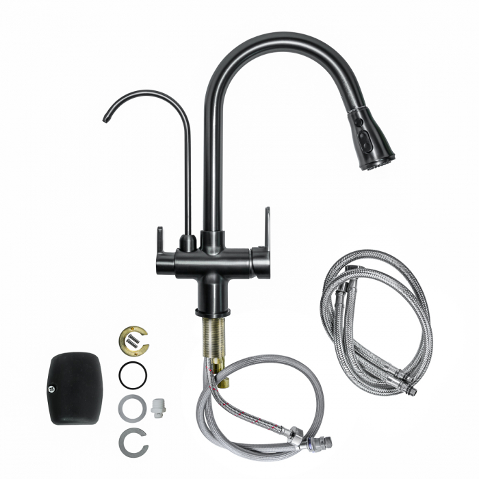 Baterie bucătărie cu 3 căi pentru filtru de purificare, gri. [4]
