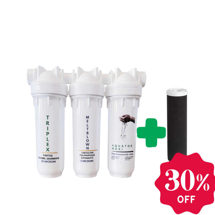 Set Filtru de apa, Aquator Maxi Triplex +  Rezerva filtru apa, Aquator Maxi 70 mm, 8000 - 10000 L ( sistem complet ) [1]