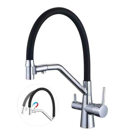 Three-Way Kitchen Faucets - Baterie Bucătărie cu 3 Căi, pentru Apă Filtrată, crom, Finisaj Lucios, Pipă Pivotantă si Magnetică
