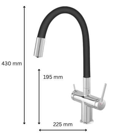 Baterie Bucătărie cu 3 Căi, pentru Apă Filtrată, crom, Finisaj Mat, Pipă Pivotantă si Flexibilă [1]