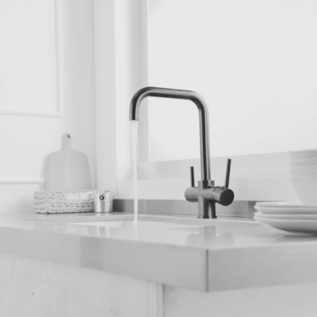 Baterie Bucătărie cu 3 Căi, pentru Apă Filtrată, Gri, Finisaj Lucios, Pipă Pivotantă, Înălțime 360 mm [4]
