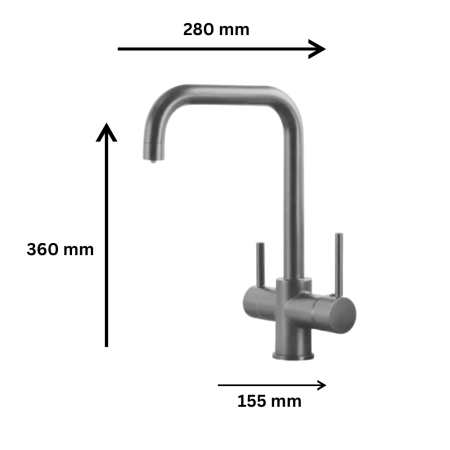 Baterie Bucătărie cu 3 Căi, pentru Apă Filtrată, Gri, Finisaj Lucios, Pipă Pivotantă, Înălțime 360 mm [1]