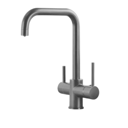 Baterii Bucătărie cu 3 Căi - Baterie Bucătărie cu 3 Căi, pentru Apă Filtrată, Gri, Finisaj Lucios, Pipă Pivotantă, Înălțime 360 mm