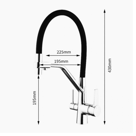 Baterie Bucătărie cu 3 Căi, pentru Apă Filtrată, neagră, Finisaj Mat, Pipă Pivotantă si Magnetică [1]