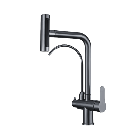Baterii Bucătărie cu 3 Căi - Baterie bucătărie cu 3 căi pentru filtru de purificare, neagră, cap de dus extractabil, cu 4 jeturi de apa