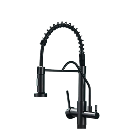 Baterii Bucătărie cu 3 Căi - Baterie bucătărie cu 3 căi pentru filtru de purificare, neagră, cu arc
