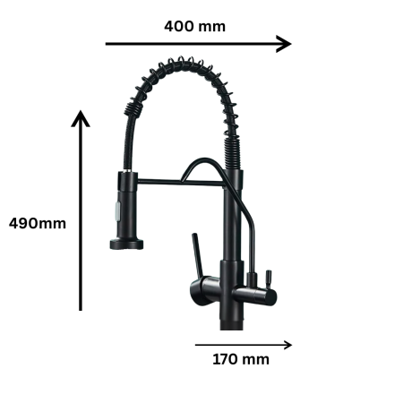 Baterie bucătărie cu 3 căi pentru filtru de purificare, neagră, cu arc [1]