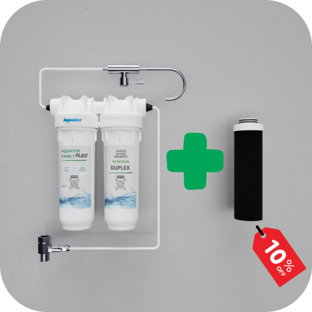 Promotii Filtre - Set Filtru de apa, Aquator Family Duplex Plus, 5000-8000 L + Rezerva Aquator Premium 70mm ( sistem complet )