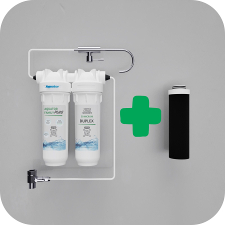 Promotii Filtre - Set Filtru de apa, Aquator Family Duplex Plus, 5000-8000 L + Rezerva Aquator Premium 70mm ( sistem complet )