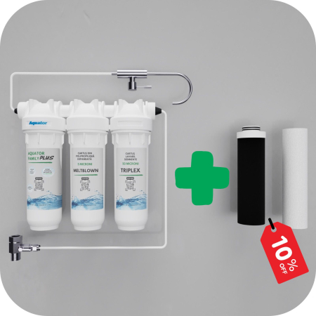 Promotii Filtre - Set Filtru de apa, Aquator Family Triplex Plus, 8000-1000 L +  Rezerva Aquator Premium 70mm + Meltblown( sistem complet )