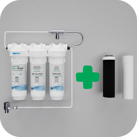 Promotii Filtre - Set Filtru de apa, Aquator Family Triplex Plus, 8000-1000 L +  Rezerva Aquator Premium 70mm + Meltblown( sistem complet )